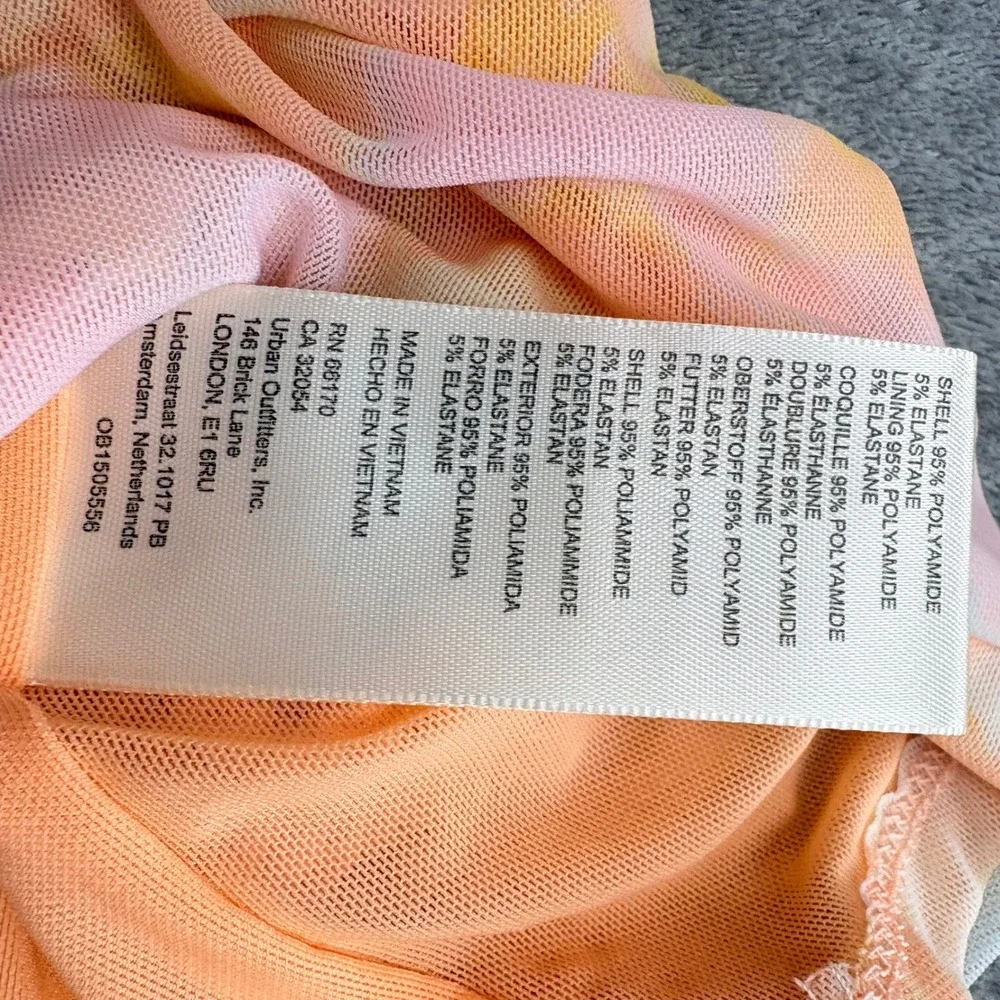 Free People L‎ Avenue Ivory Orange Ruched Mesh Tie Dye Tank Top Boho Summer NWT